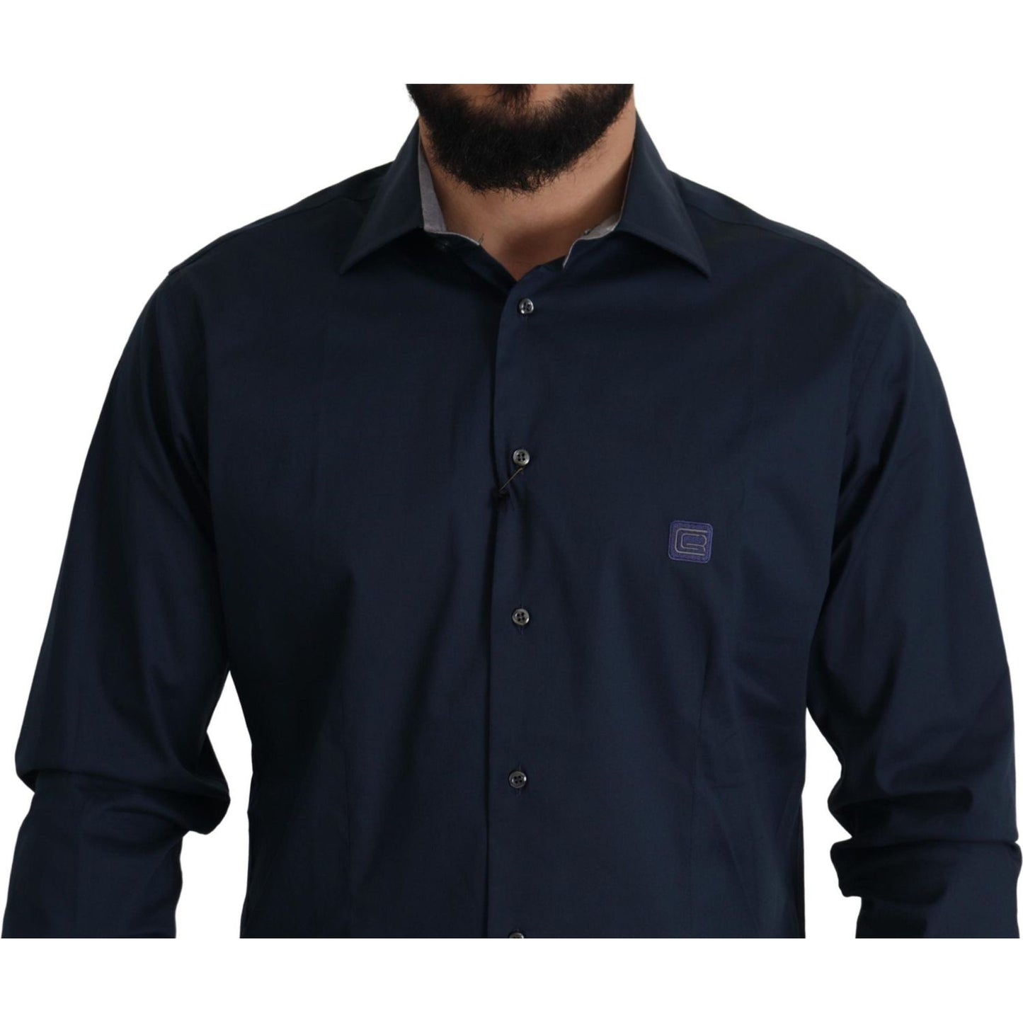 Roberto Cavalli Navy Blue Cotton Dress Formal Shirt