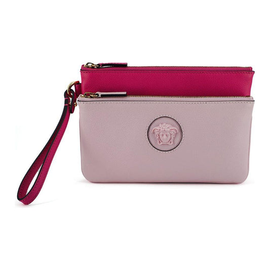 Versace Elegant Pink Leather Pouch Clutch 8052045277659