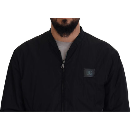 Dolce & Gabbana Black Nylon Logo Bomber Zipper Jacket