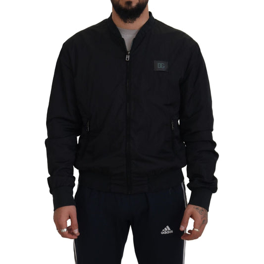 Dolce & Gabbana Black Nylon Logo Bomber Zipper Jacket JKT3478- 46