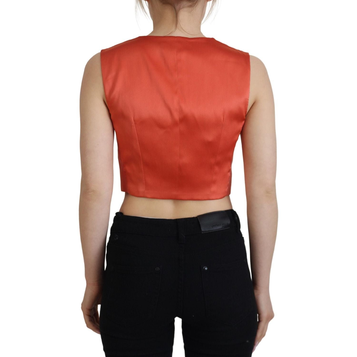 Dolce & Gabbana Orange Sleeveless Waistcoat Cropped Vest Top