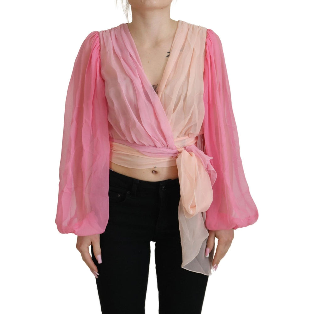 Dolce & Gabbana Pink Silk Wrap Long Sleeves Blouse Top TSH82995 - 38