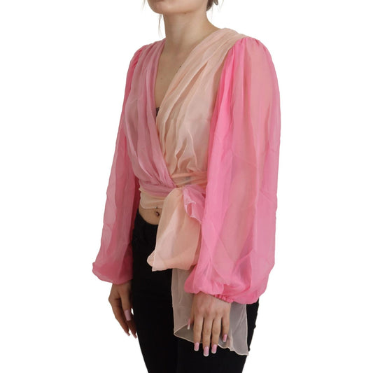 Dolce & Gabbana Pink Silk Wrap Long Sleeves Blouse Top TSH82995 - 38
