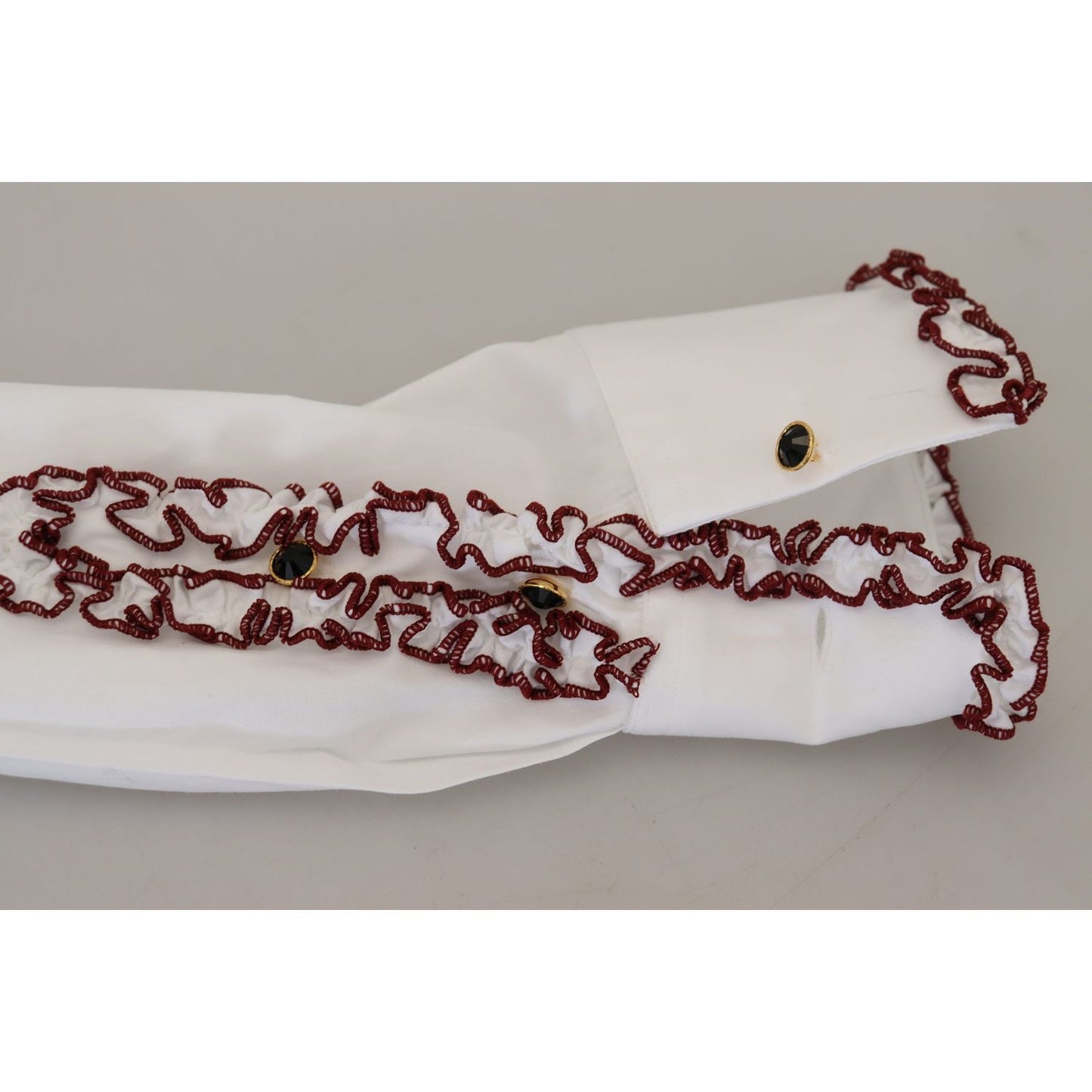 Dolce & Gabbana White Lace Long Sleeves Ruffle Collar Top