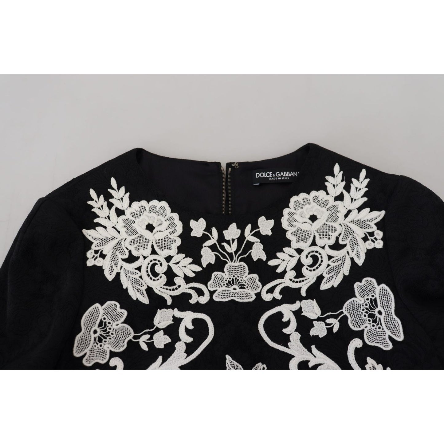 Dolce & Gabbana Black Lace Trim Half Sleeves A-line Dress