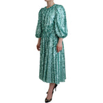 Dolce & Gabbana Blue Sequined Pleated Aline Midi Nylon Dress DR28791 - 40