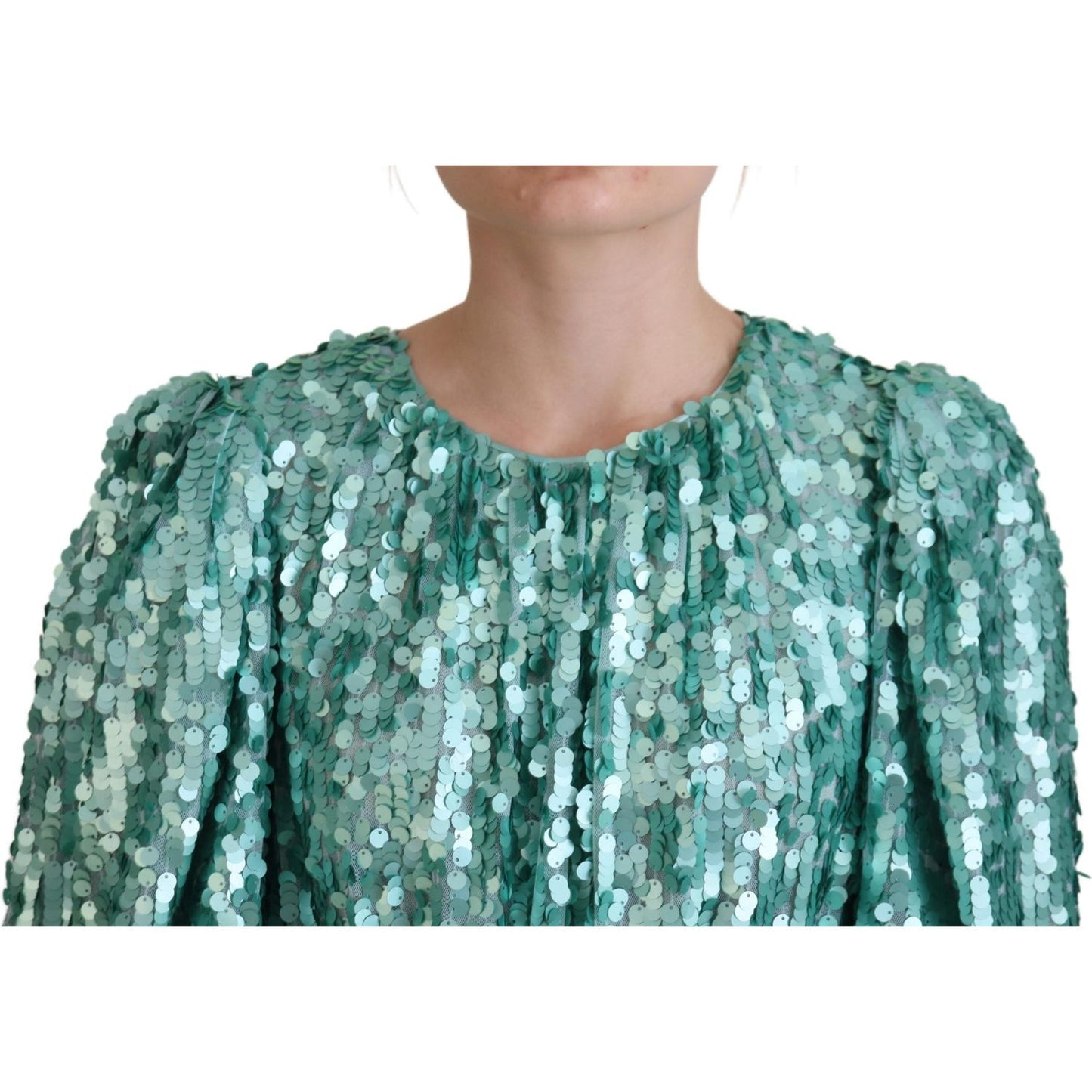 Dolce & Gabbana Blue Sequined Pleated Aline Midi Nylon Dress DR28791 - 40
