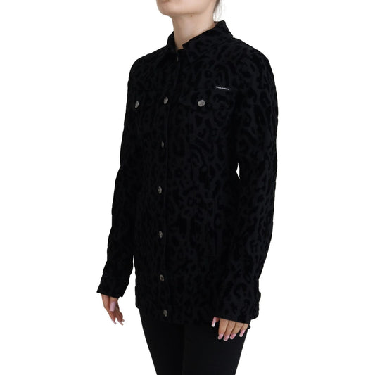 Dolce & Gabbana Black Leopard Long Sleeve Denim Cotton Jacket JKT3471 - 40