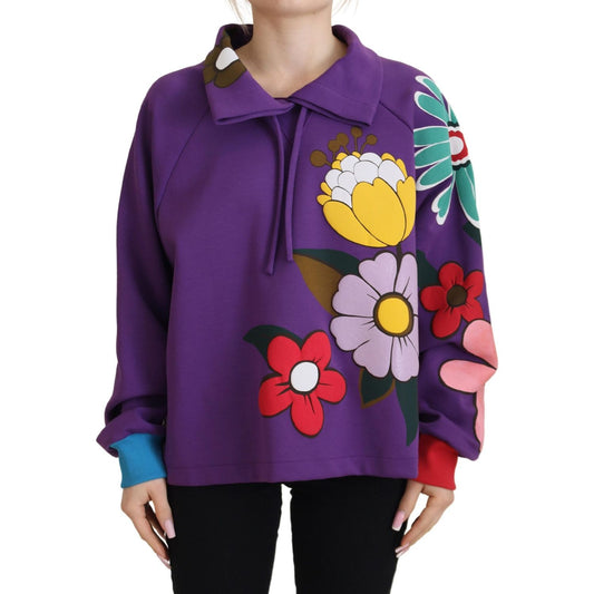 Dolce & Gabbana Purple Floral Print Pullover Cotton Sweater TSH83259 - 38