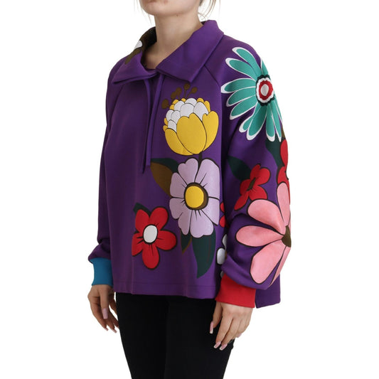 Dolce & Gabbana Purple Floral Print Pullover Cotton Sweater TSH83259 - 38