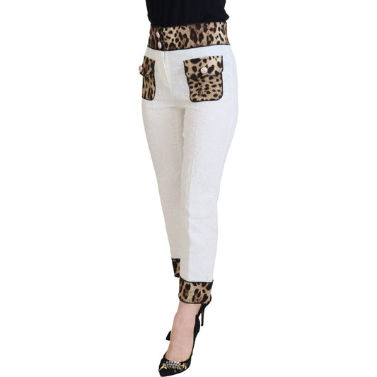 Dolce & Gabbana White Leopard Print High Waist Pants PAN73072 - 36