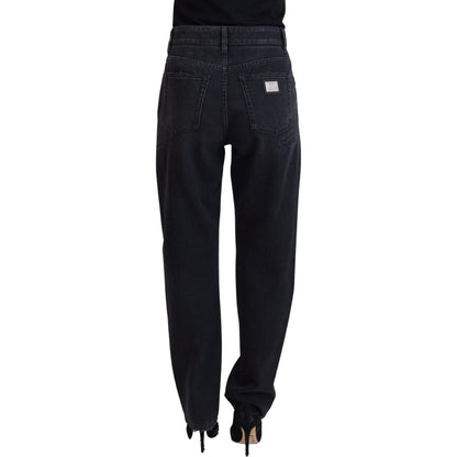 Dolce & Gabbana Black Cotton Tattered High Waist Denim Jeans