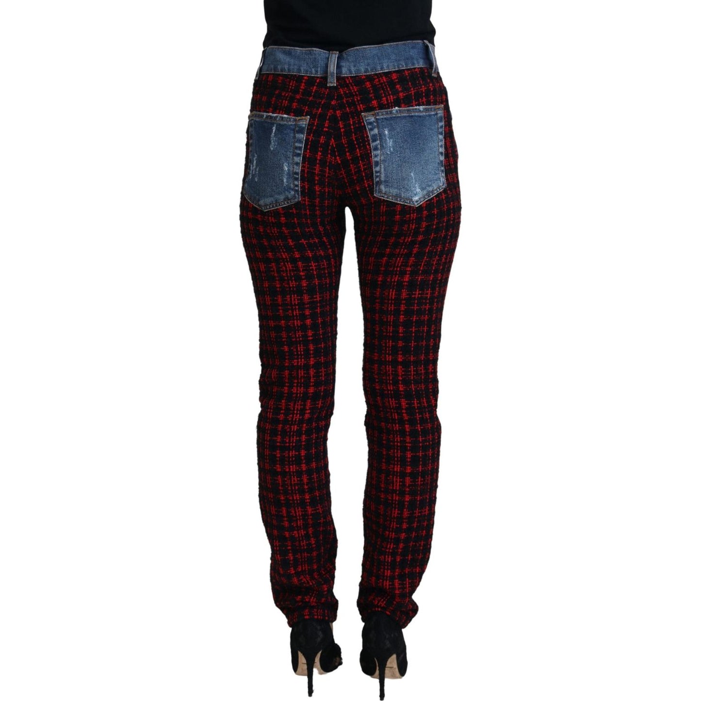 Dolce & Gabbana Blue Checkered Back Skinny Denim Jeans Jeans & Pants