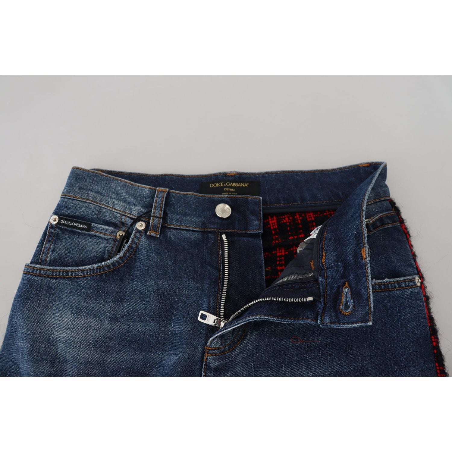 Dolce & Gabbana Blue Checkered Back Skinny Denim Jeans