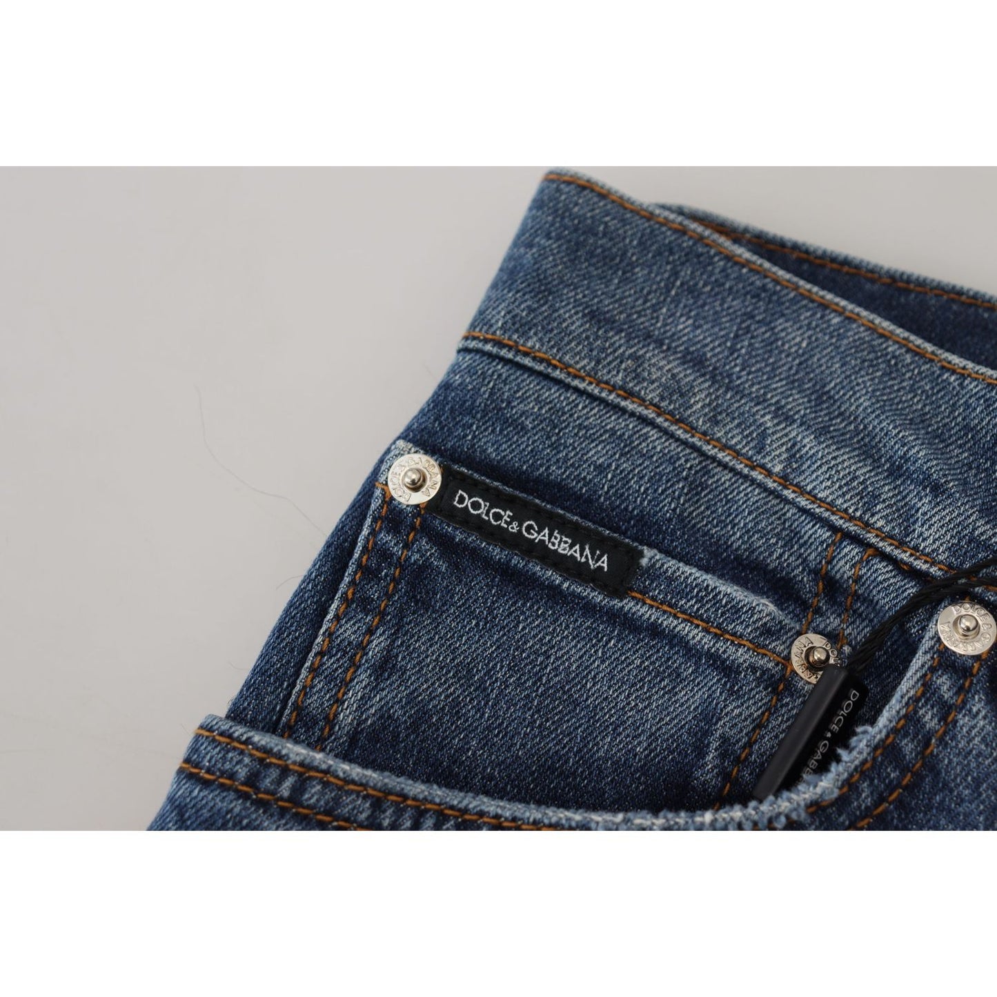 Dolce & Gabbana Blue Checkered Back Skinny Denim Jeans Jeans & Pants