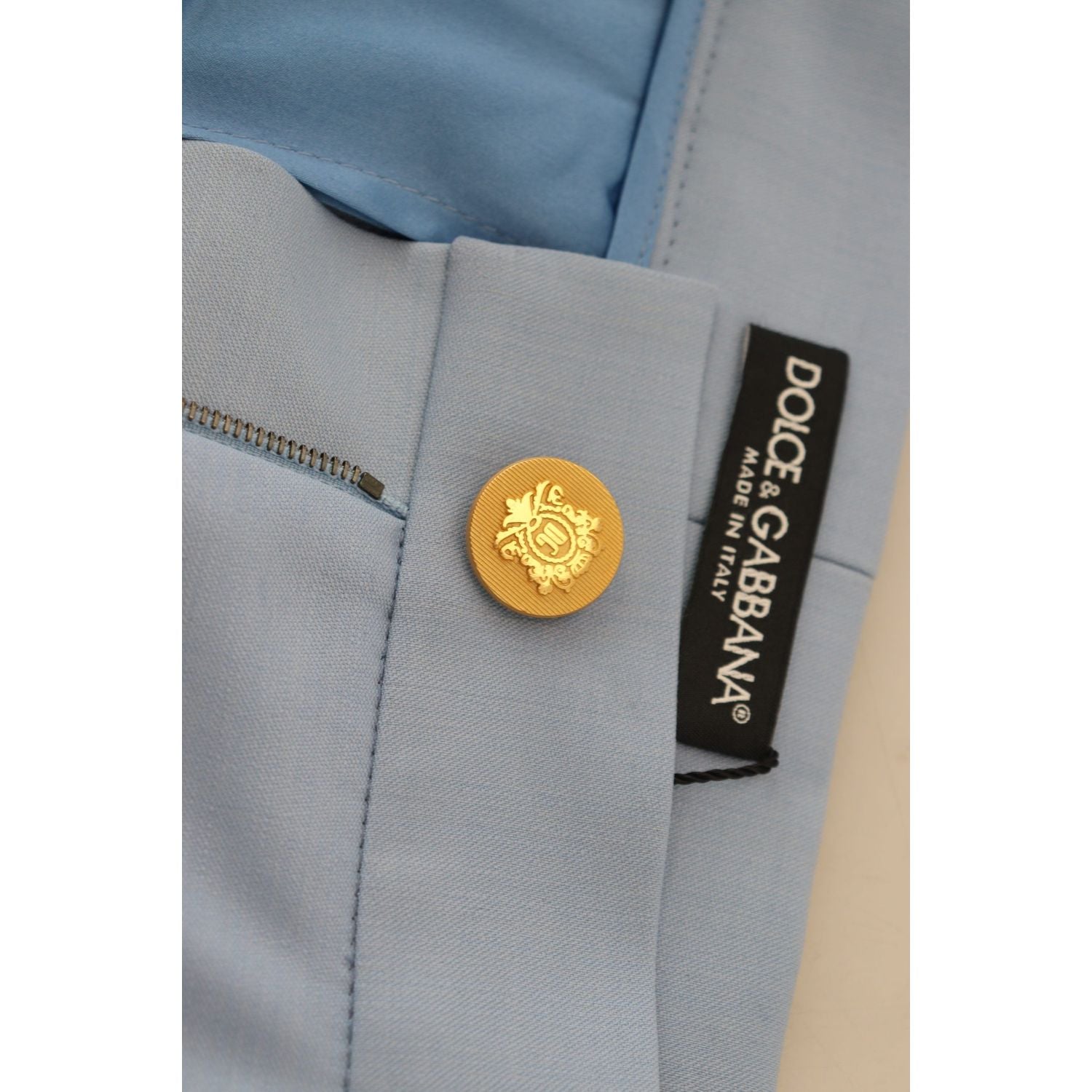 بنطلون دولتشي آند غابانا الأنيق المصنوع من مزيج الصوف والحرير باللون الأزرق الفاتح