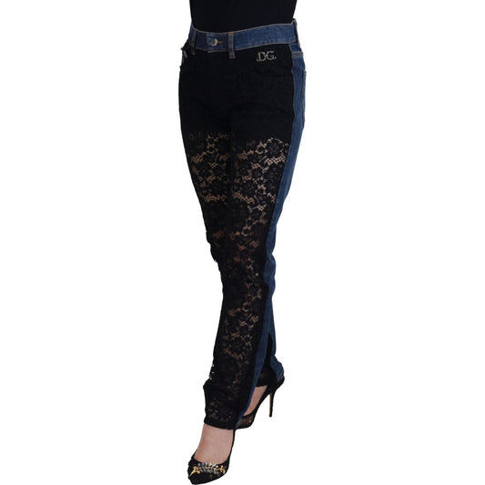 Dolce & Gabbana Black Floral Lace Front Skinny Denim Jeans PAN74208 - 40