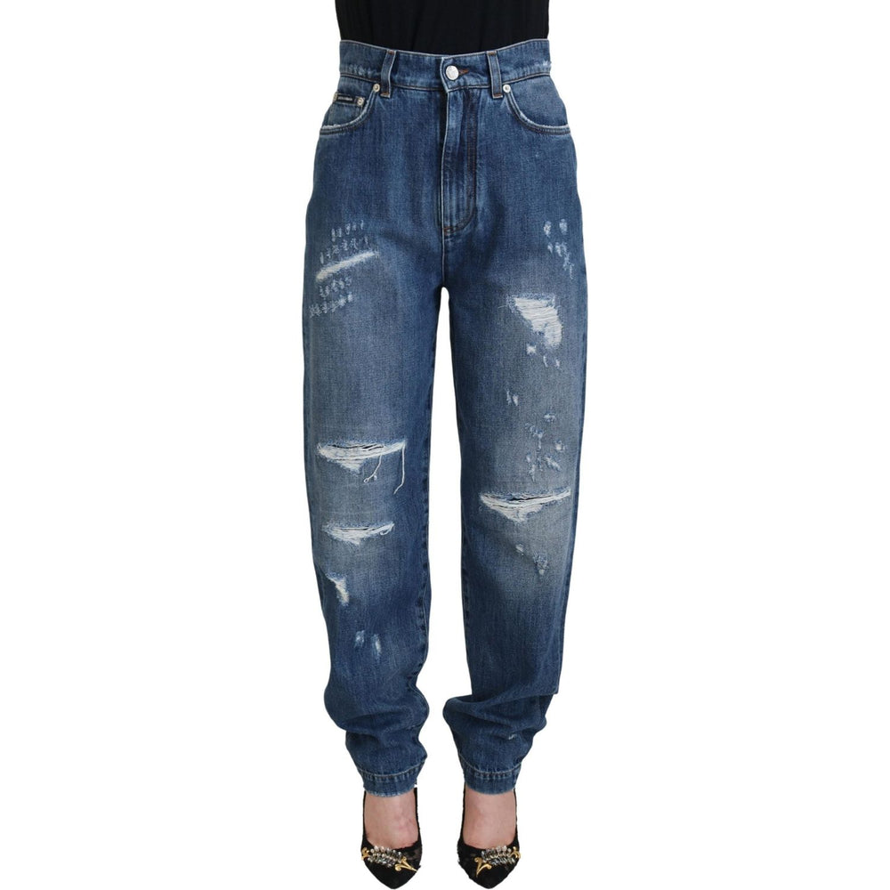 Dolce & Gabbana Blue Washed Cotton Tattered Denim Jeans PAN74229 - 40