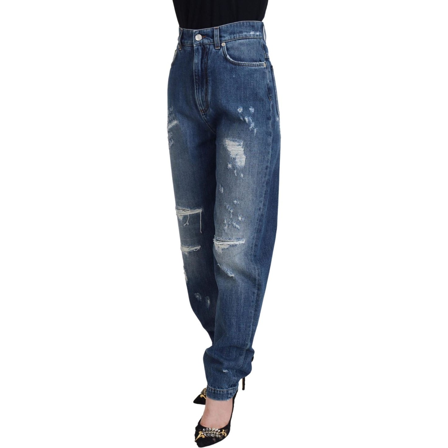Dolce & Gabbana Blue Washed Cotton Tattered Denim Jeans PAN74229 - 40