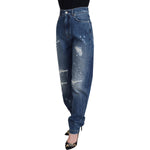 Dolce & Gabbana Blue Washed Cotton Tattered Denim Jeans PAN74229 - 40
