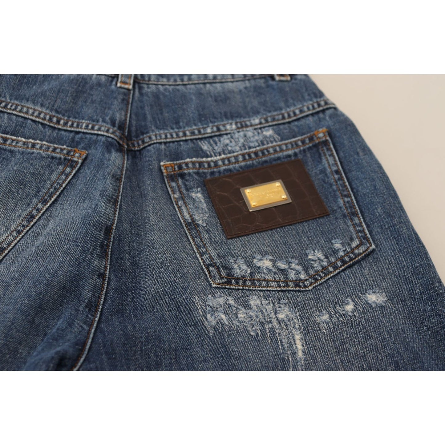 Dolce & Gabbana Blue Washed Cotton Tattered Denim Jeans PAN74229 - 40