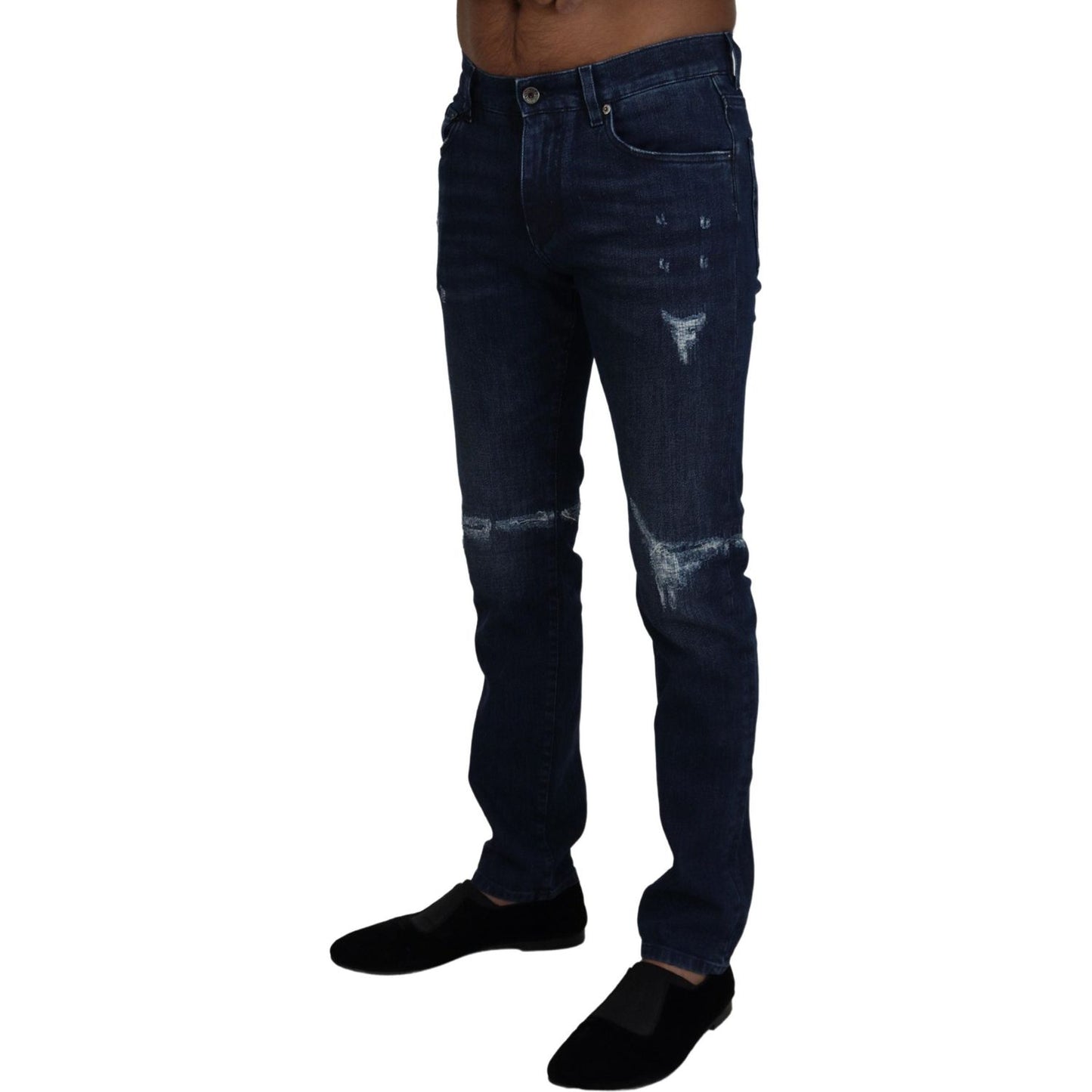 Dolce & Gabbana Blue Cotton Skinny Tattered Denim Jeans