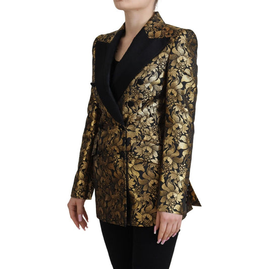 Dolce & Gabbana Black Gold Jacquard Coat Blazer Jacket JKT3467- 38