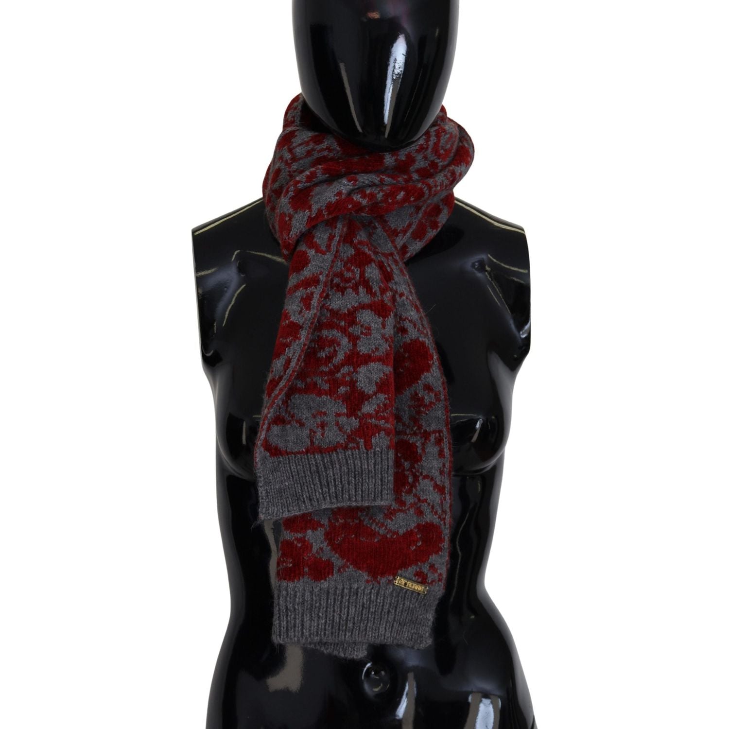 GF Ferre Red Grey Knitted Wrap Warmer Womens Shawl Scarf