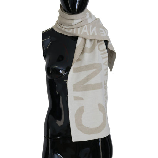 Costume National Beige White Logo Wrap Warmer Shawl Scarf MS6842