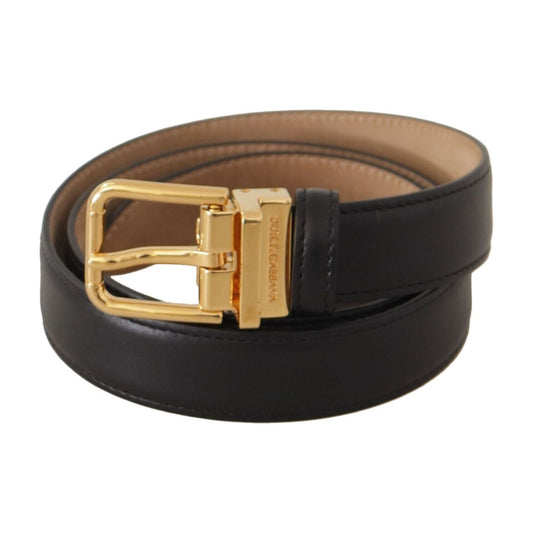 Dolce & Gabbana Black Calf Leather Gold Metal Logo Waist Buckle Belt WMB242 - 75