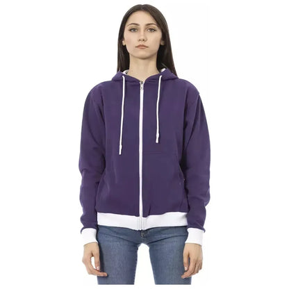 Baldinini Trend Purple Cotton Women Sweater with Adjustable Hood