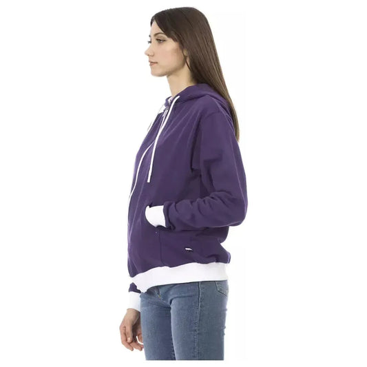 Baldinini Trend Purple Cotton Women Sweater with Adjustable Hood BA-23101-XL