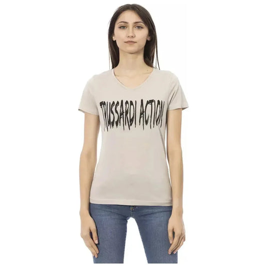 Trussardi Action Beige Cotton Women T-Shirt TR-23092-XS