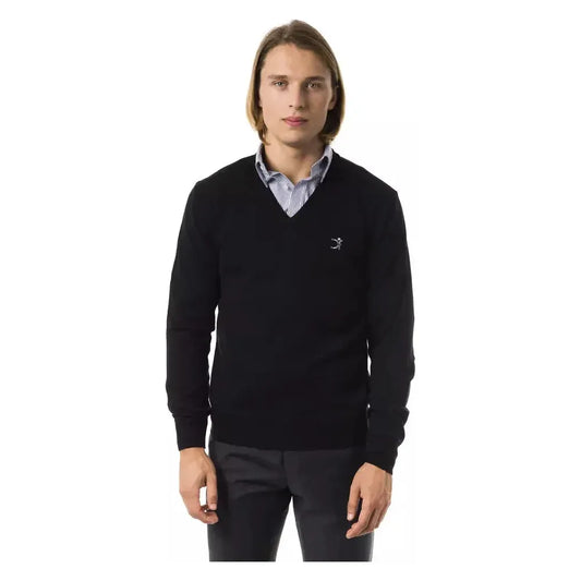 Uominitaliani Black Merino Wool Men Sweater UO-7822-XS