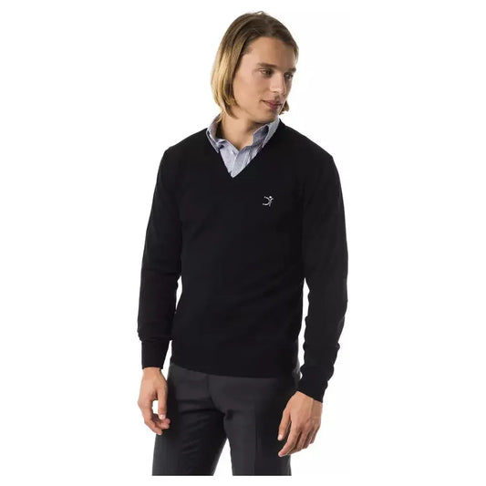 Uominitaliani Black Merino Wool Men Sweater UO-7822-XS
