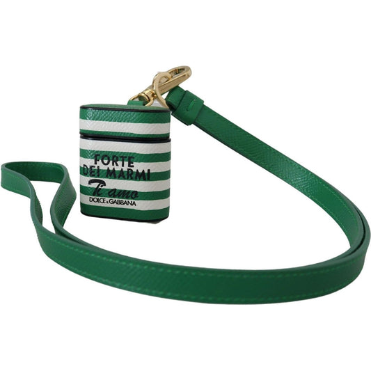Dolce & Gabbana Green Leather Strap Gold Metal Logo Airpods Case SMY101029