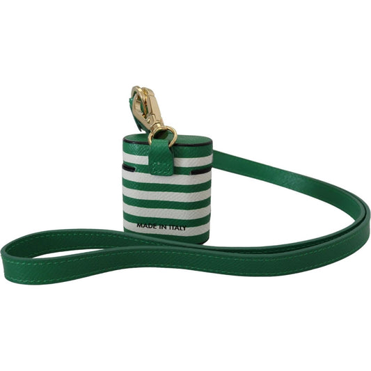 Dolce & Gabbana Green Leather Strap Gold Metal Logo Airpods Case SMY101029