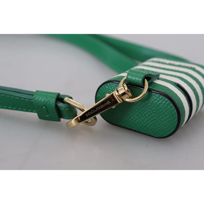 Dolce & Gabbana Green Leather Strap Gold Metal Logo Airpods Case