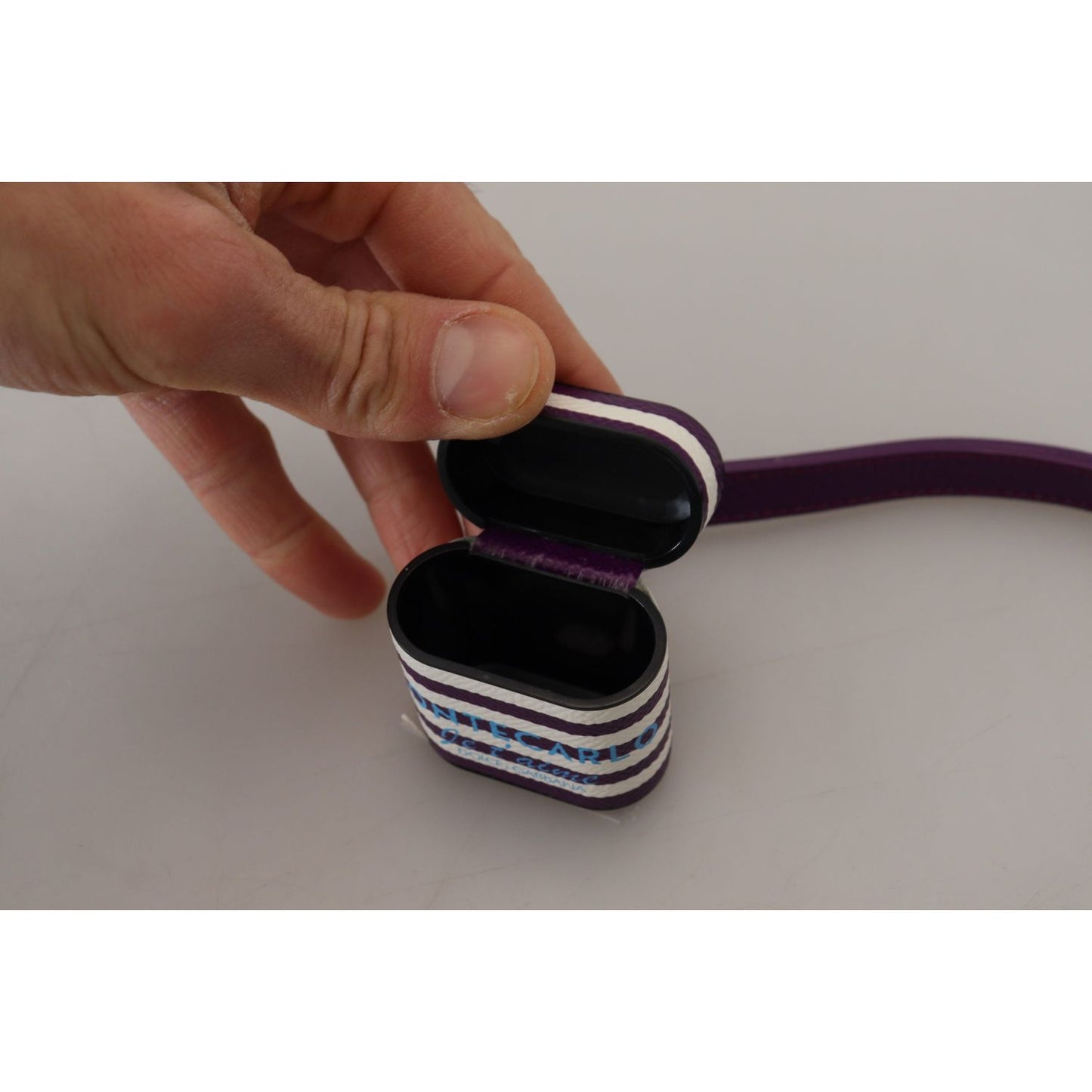 Dolce & Gabbana Purple Leather Strap Gold Metal Logo Airpods Case SMY101030