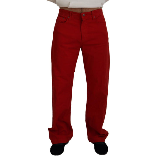 Dolce & Gabbana Red Cotton Straight Fit Men Denim Jeans PAN72931-46