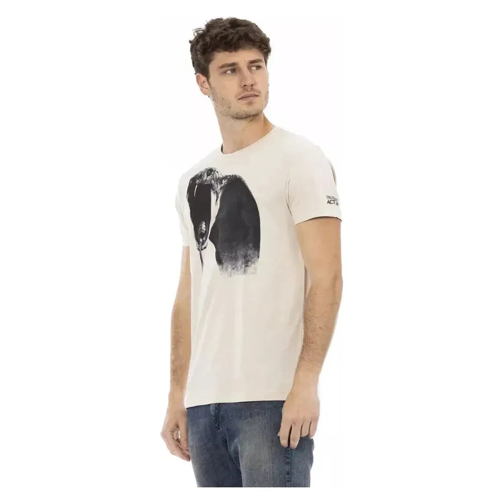 تي شيرت رجالي من Trussardi Action مصنوع من القطن باللون البيج
