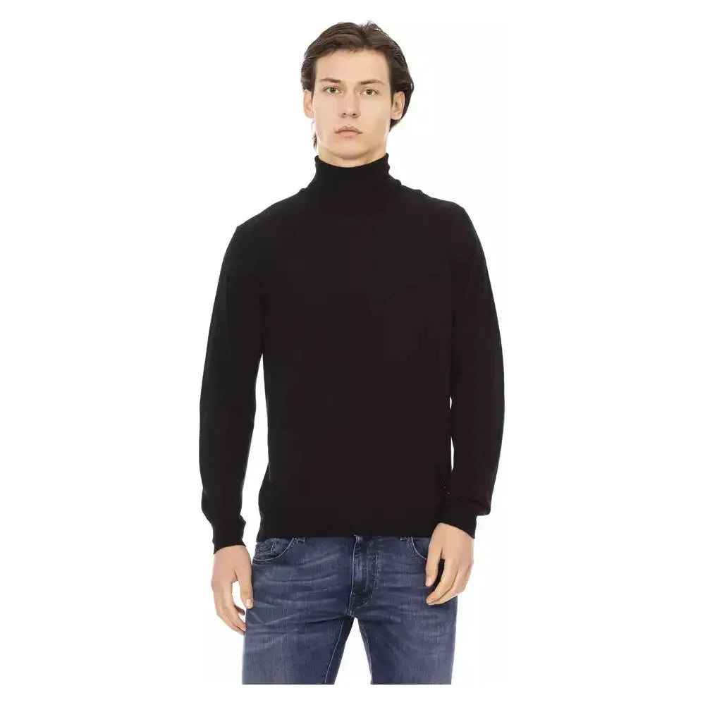 Baldinini Trend Black Fabric Men Sweater with Turtleneck Design