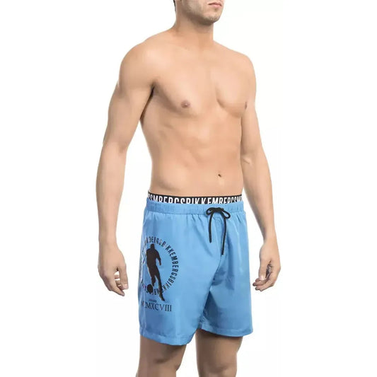 Bikkembergs Light Blue Polyester Men Swim Short BI-21996-XL