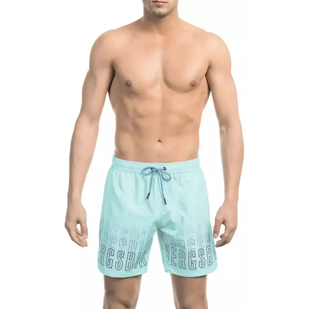 Bikkembergs Light Blue Polyester Men Swim Short BI-21984-S