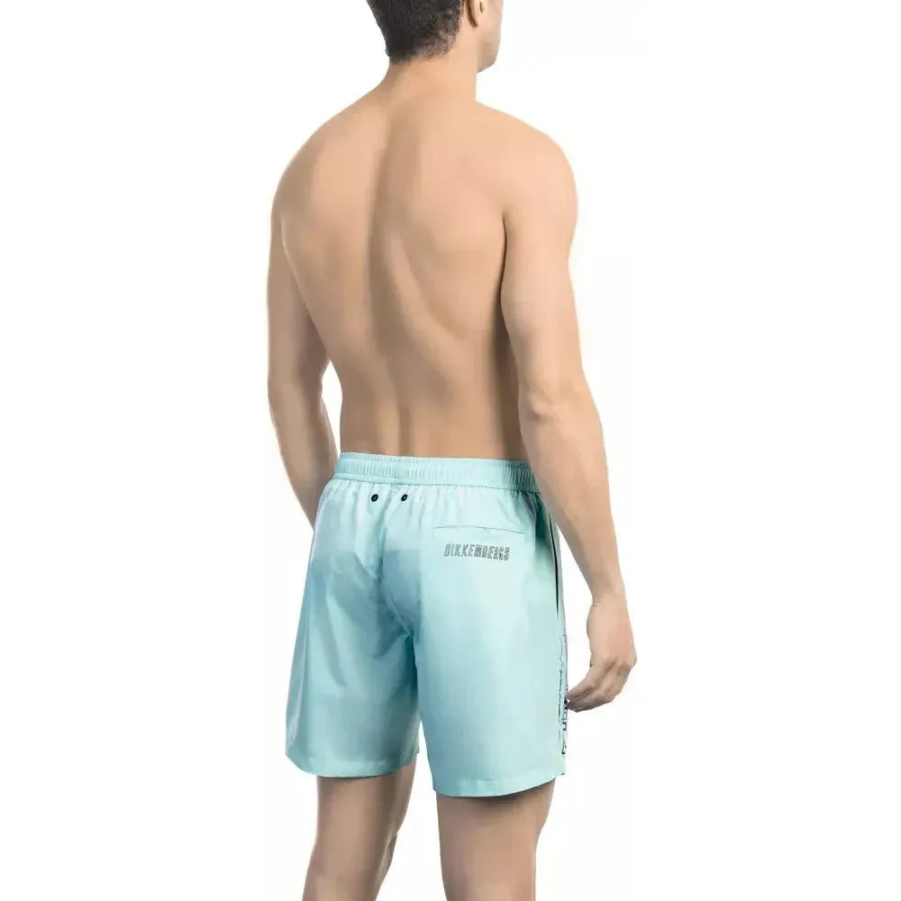 Bikkembergs Light Blue Polyester Men Swim Short BI-21984-S
