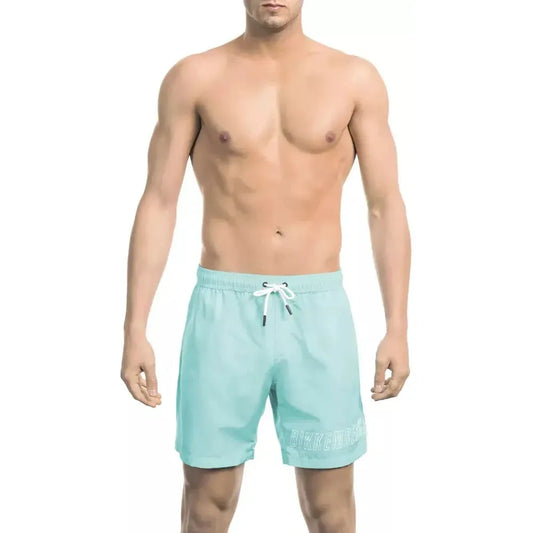 Bikkembergs Light Blue Polyester Men Swim Short BI-21979-M
