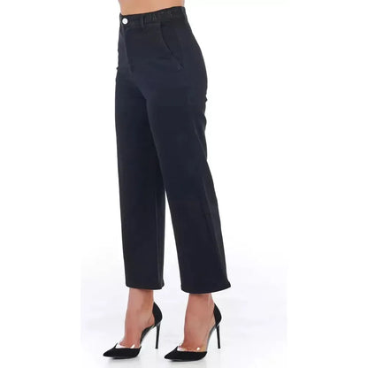 Frankie Morello Black Cotton Women Cropped Trouser