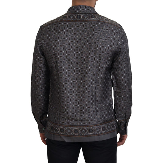 Dolce & Gabbana Gray Baroque Silk Satin Casual Shirt TSH83589- 37