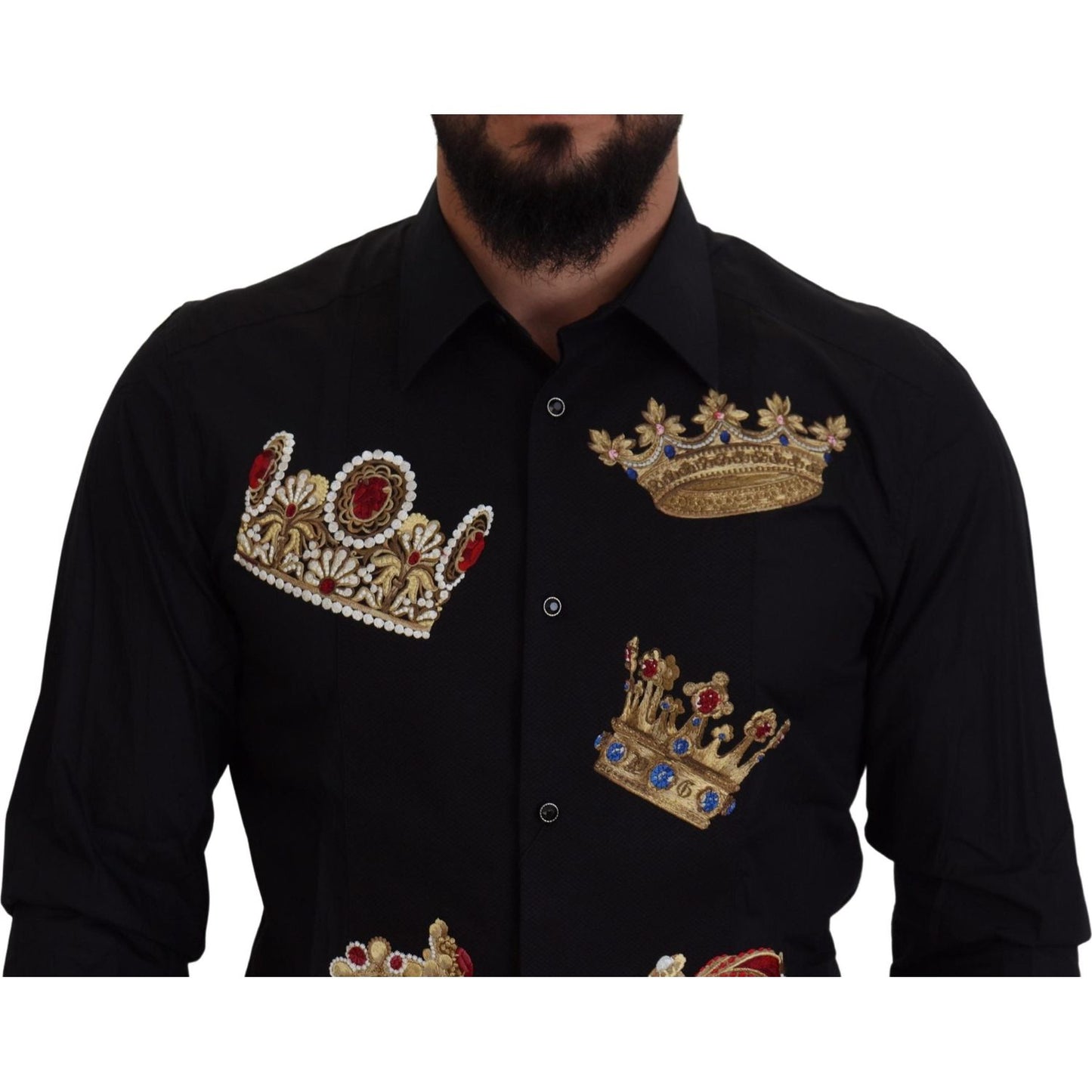 Dolce & Gabbana Black Gold Crown Slim Fit Dress Formal Shirt TSH83632- 37