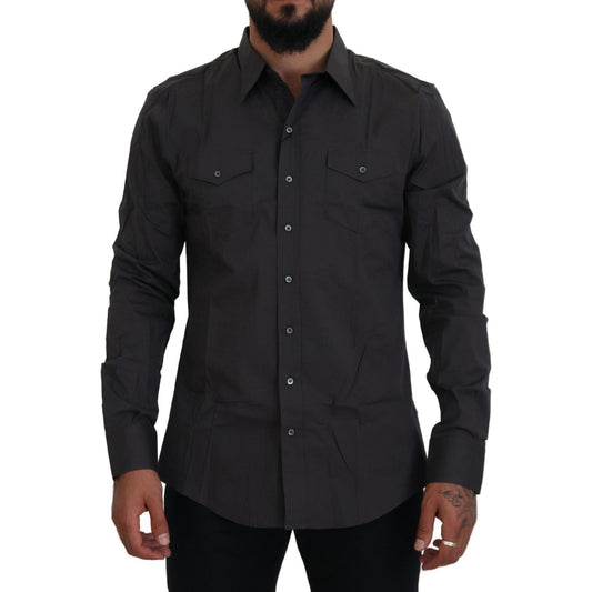 Dolce & Gabbana Gray SICILIA Slim Fit Stretch Dress Shirt TSH83638- 41